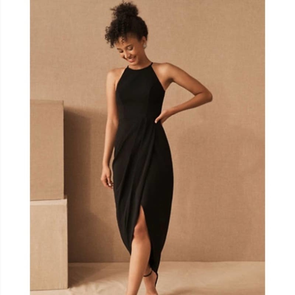 BHLDN Marceau High-Low Crepe Dress Black